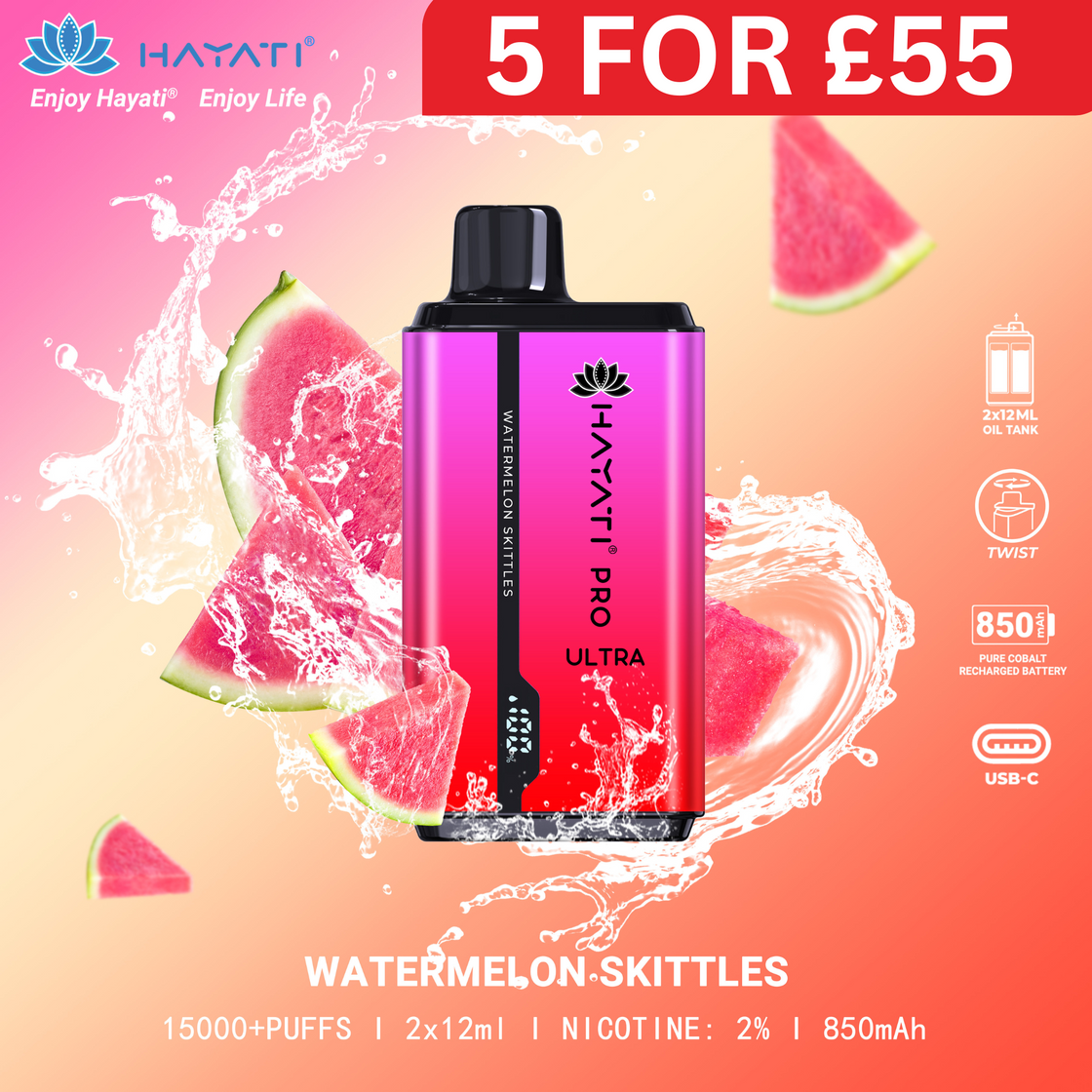 Watermelon Skittles - Hayati Pro Ultra 15000 Puffs Disposable Vape