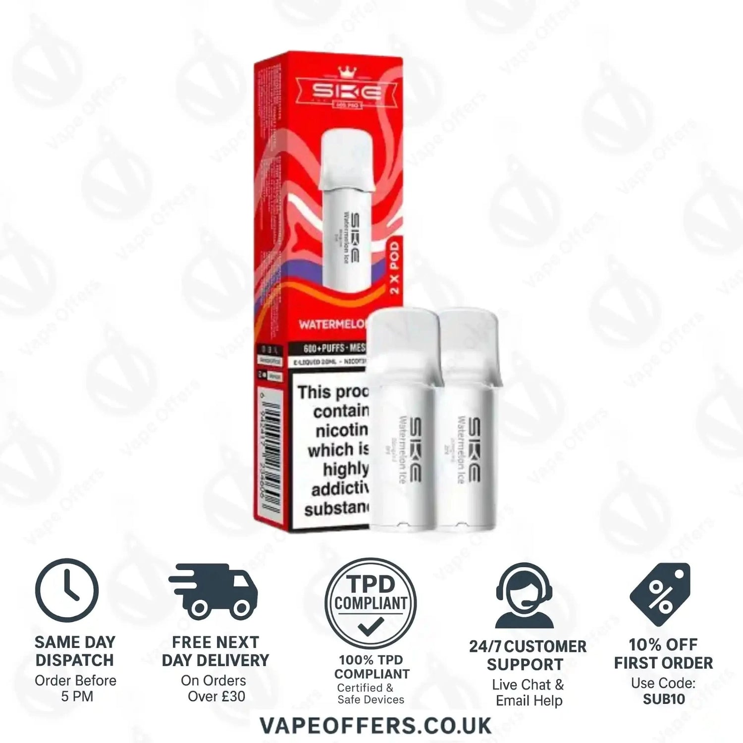 Waetrmelon Ice SKE Crystal Bar 600 Pro Prefilled Pods 