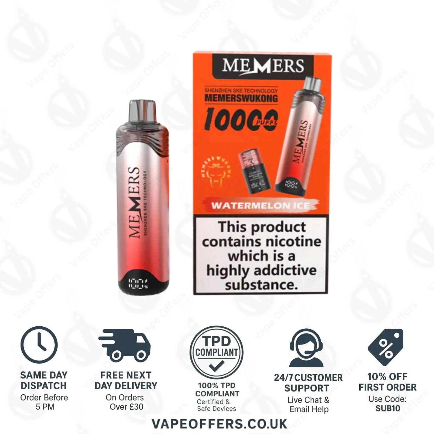 Watermelon Ice SKE Memers WuKong V10K Puffs Vape Kit  