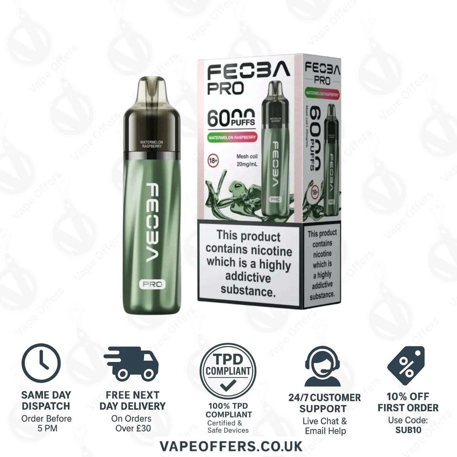 Watermelon Raspberry Feoba Pro 6000 Puffs Prefilled Pod Kit 