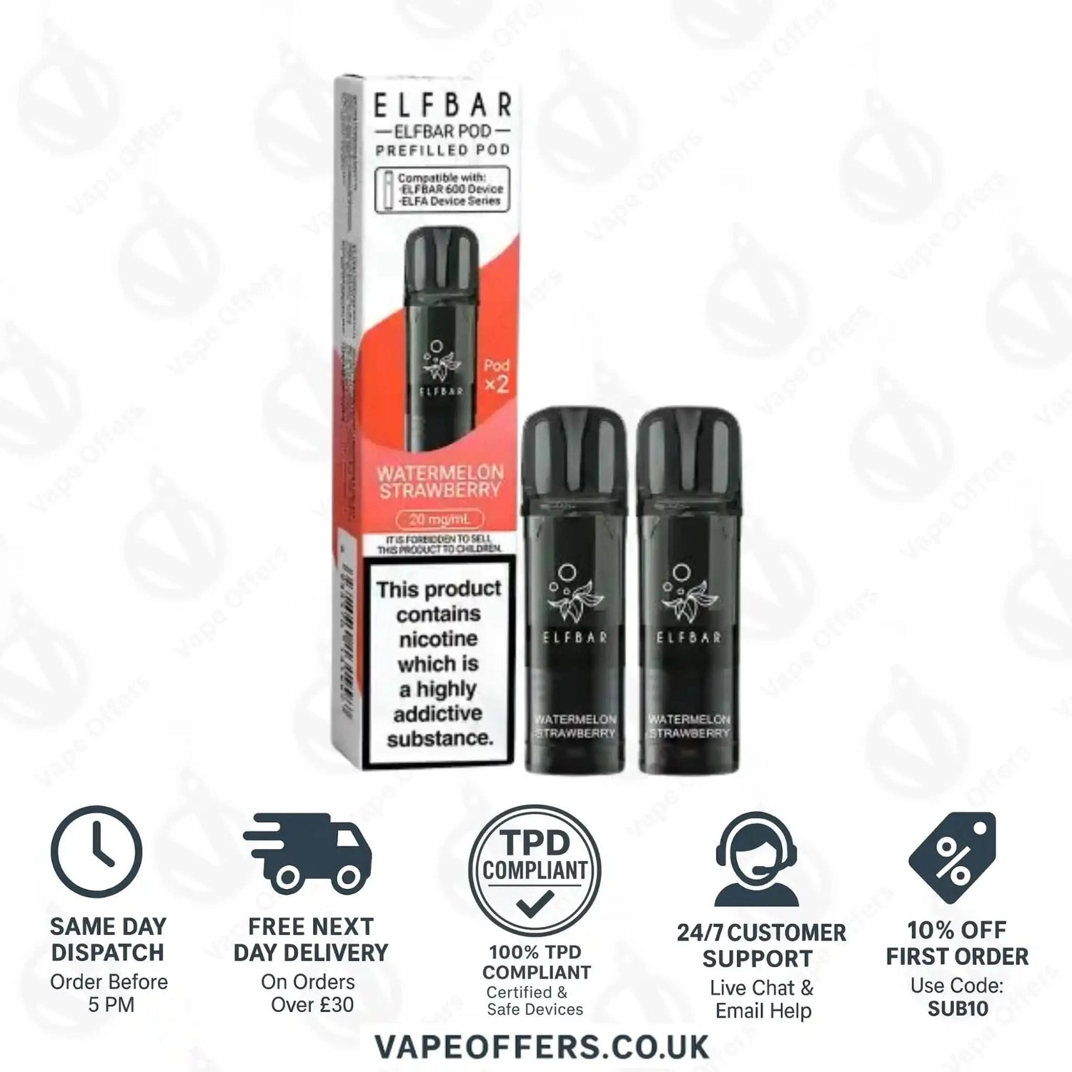 Watermelon Strawberry Elf Bar 600 Prefilled Pod 