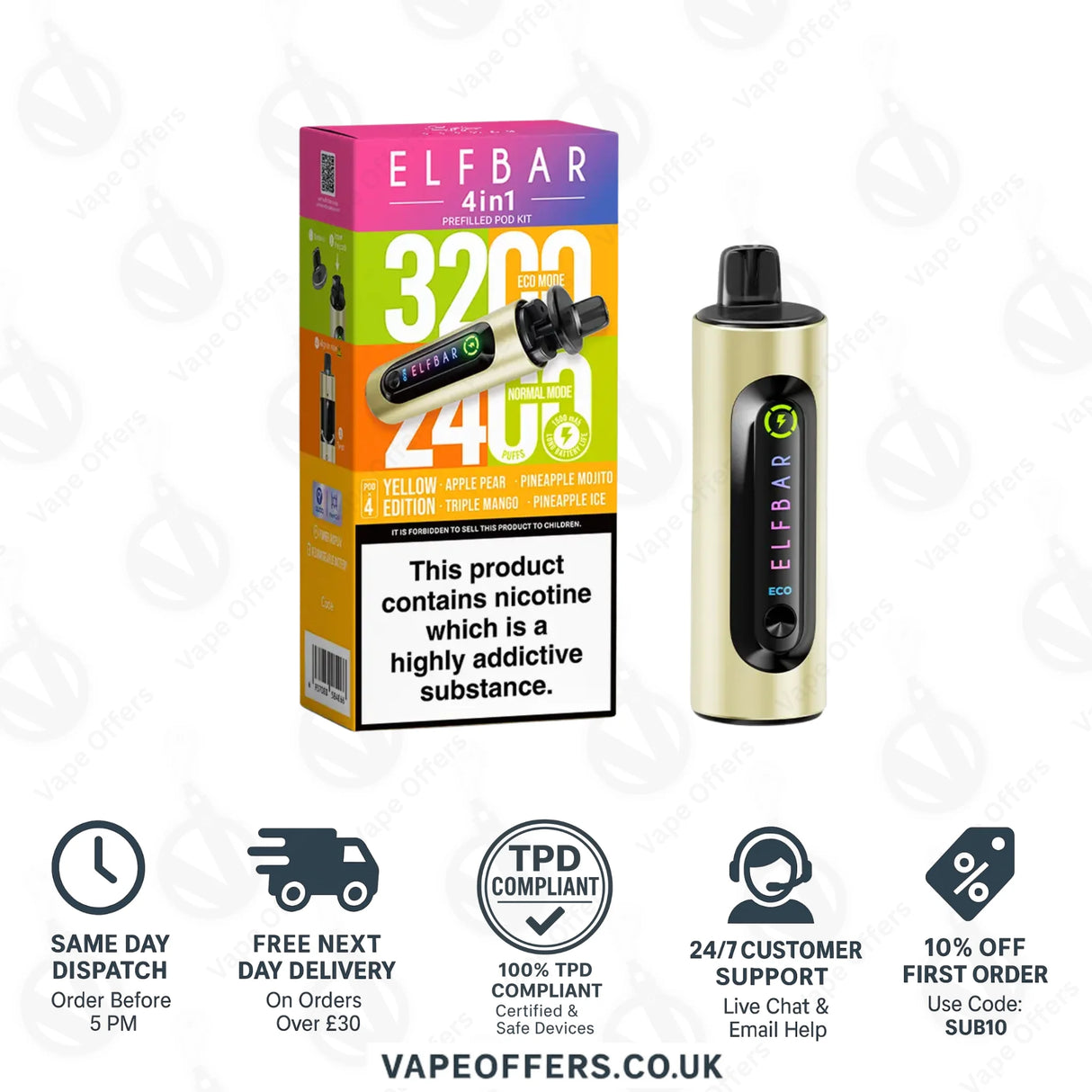 Yellow Edition Elf Bar 4 in 1 3200 Puffs Prefilled Pod Kit