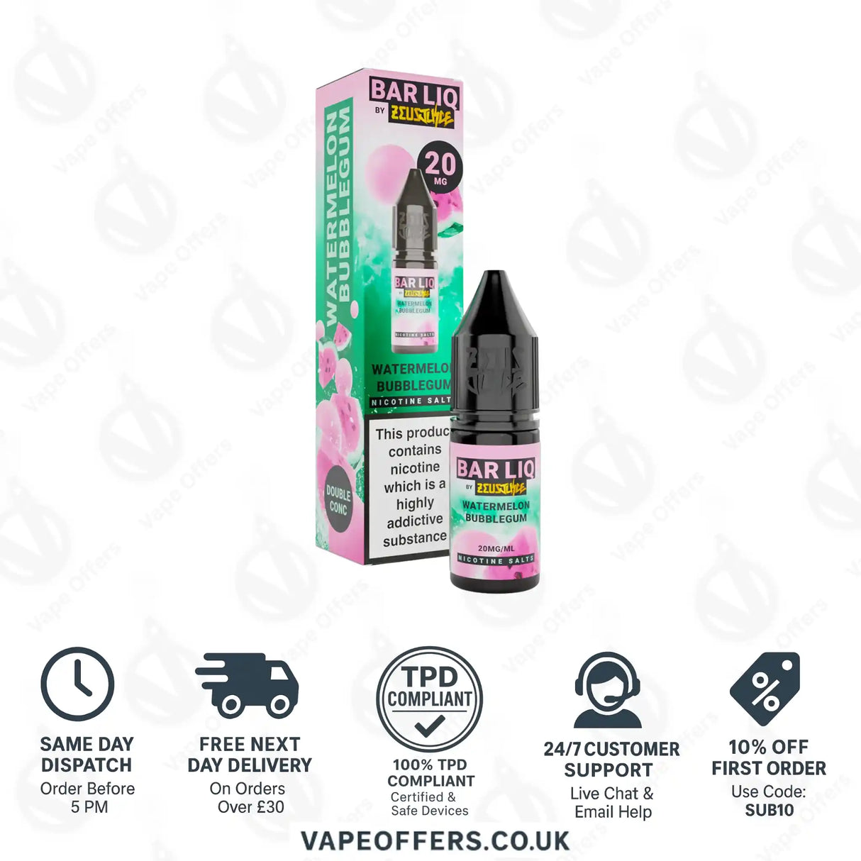 Zeus Juice Bar Liq Watermelon Bubblegum Nic Salt 