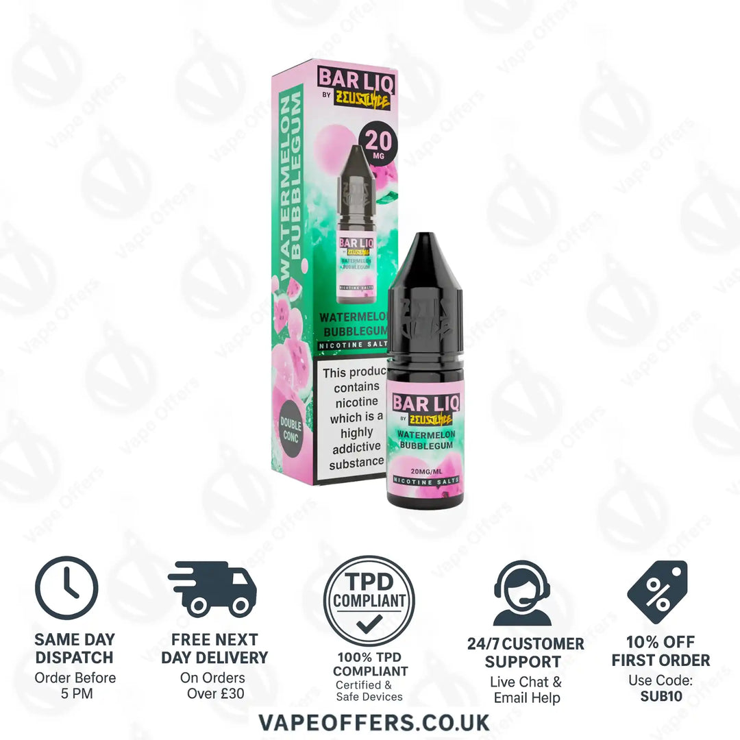 Zeus Juice Bar Liq Watermelon Bubblegum Nic Salt 