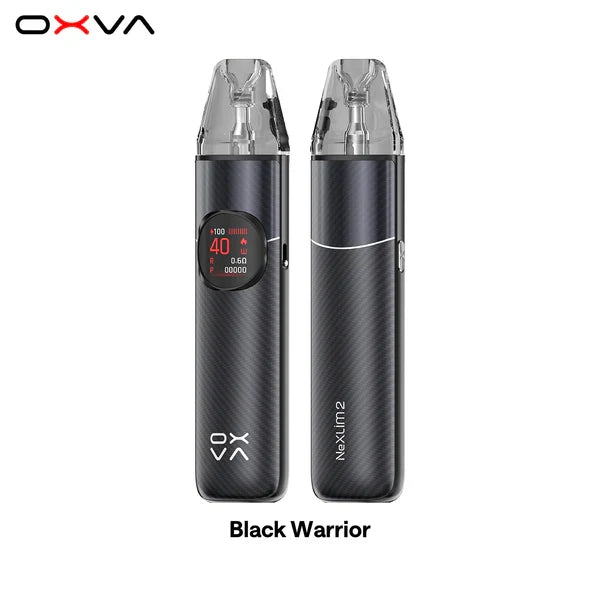 OXVA NeXLIM 2 pod kit in black warrior carbon finish, front and back