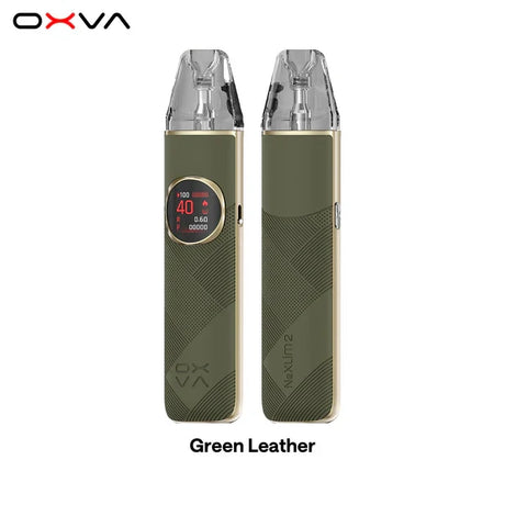 OXVA NeXLIM 2 pod kit in green leather, front and back