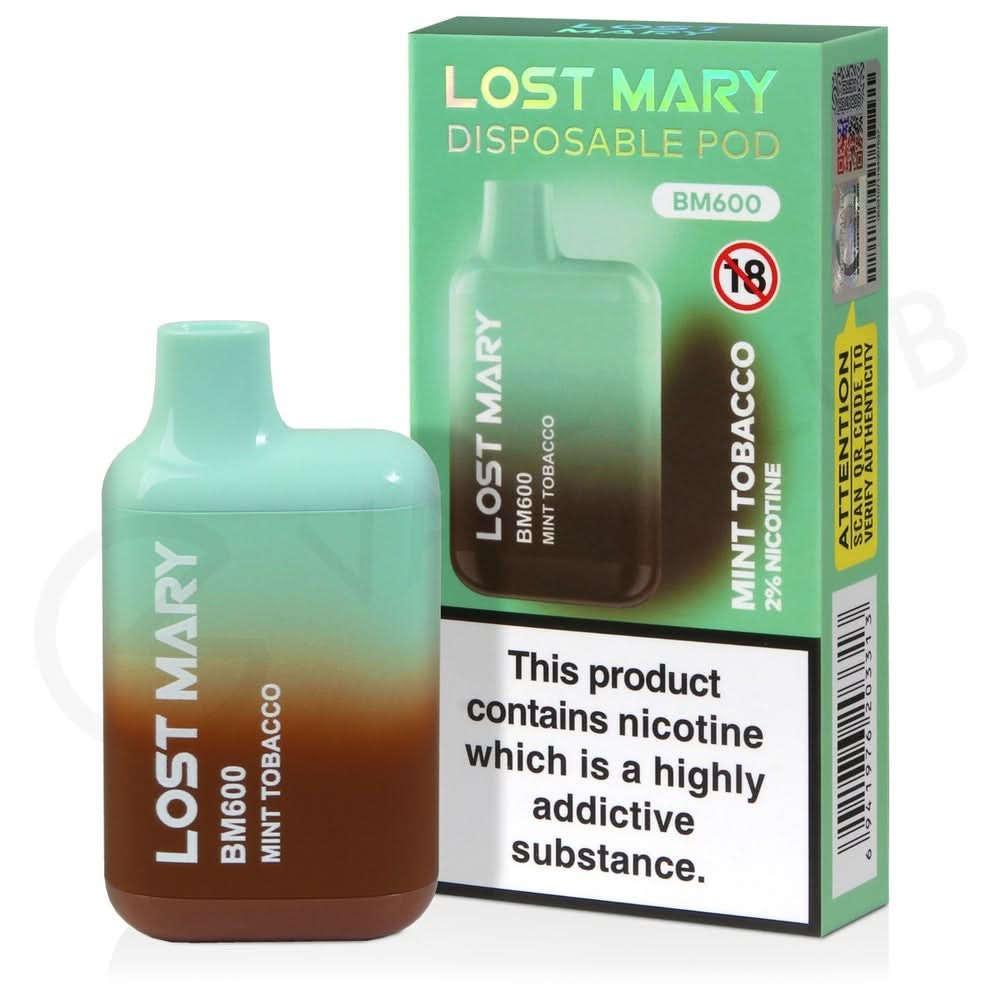 mint tabacco lost mary bm600 disposable vape