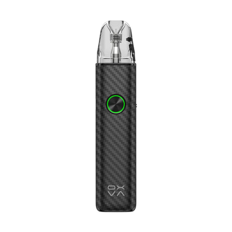 OXVA XLIM 4 pod kit in Black Carbon, front view with ring-light button