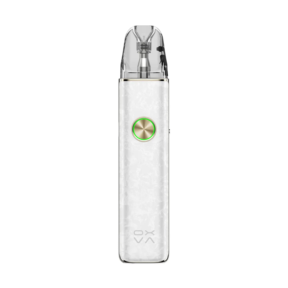 OXVA XLIM 4 pod kit in Nacre White, front view with ring-light button