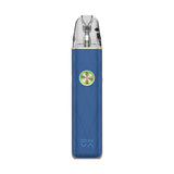 OXVA XLIM 4 pod kit in Silken Blue Leather, front view with ring-light button