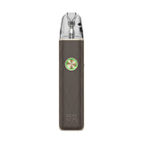 OXVA XLIM 4 pod kit in Silken Brown Leather, front view with ring-light button