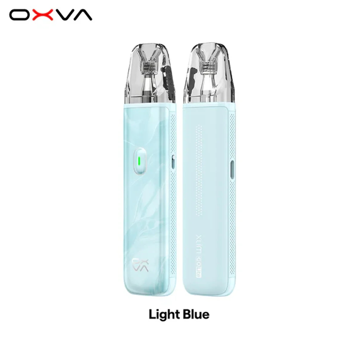 OXVA XLIM Go Lite pod kit in Light Blue, front and back view