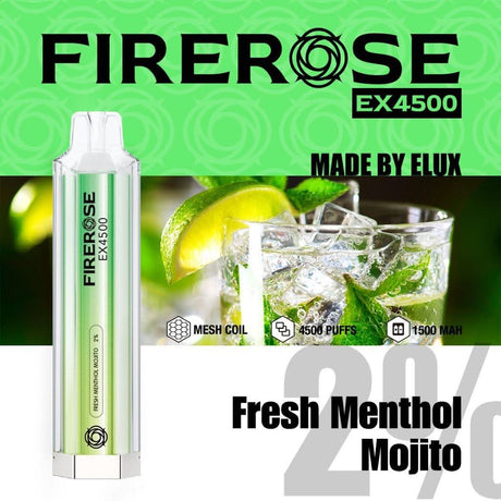fresh menthol mojito elux firerose ex4500 disposable vape