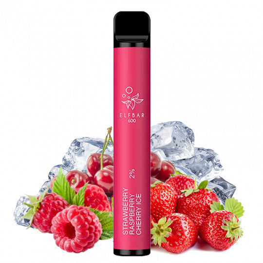 strawberry raspberry cherry ice elf bar 600 puffs  disposable vape